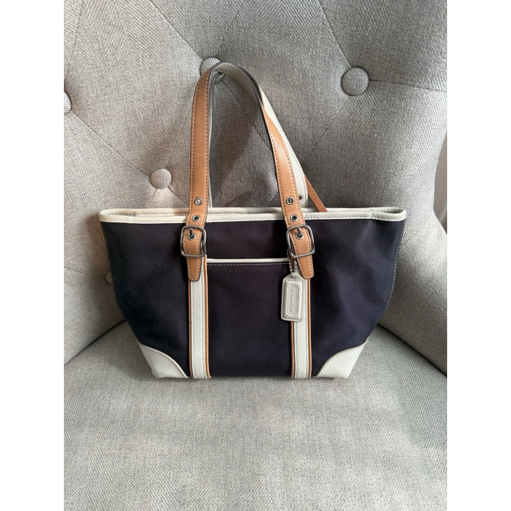 Coach Hampton Shoulder Bag Tote Faded Black Canvas with Leather Trim